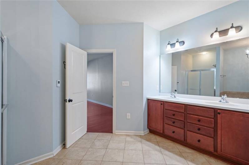 Master Bathroom with Radiant Heat Tile Floors and Double Vanity