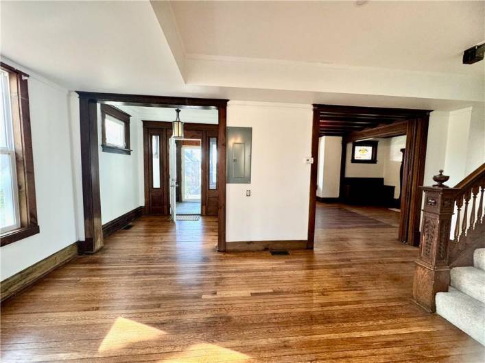 Open floor plan, beautiful woodwork and floors, topped off with all new carpeting throughout!