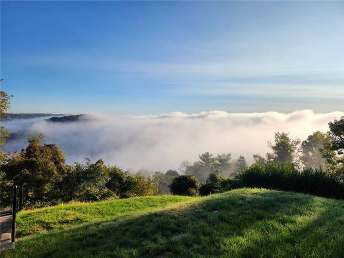 View from the back with mist rising from the Allegheny River