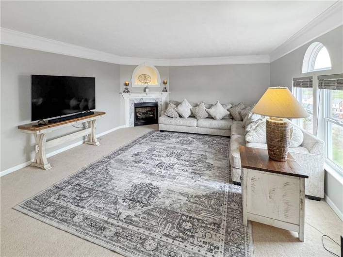 First floor family room with gas fireplace.