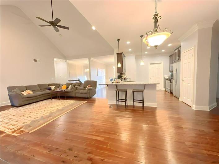 This view is the 25'x12'  Eat-in Kitchen area looking towards the 20'x14' Family Room.