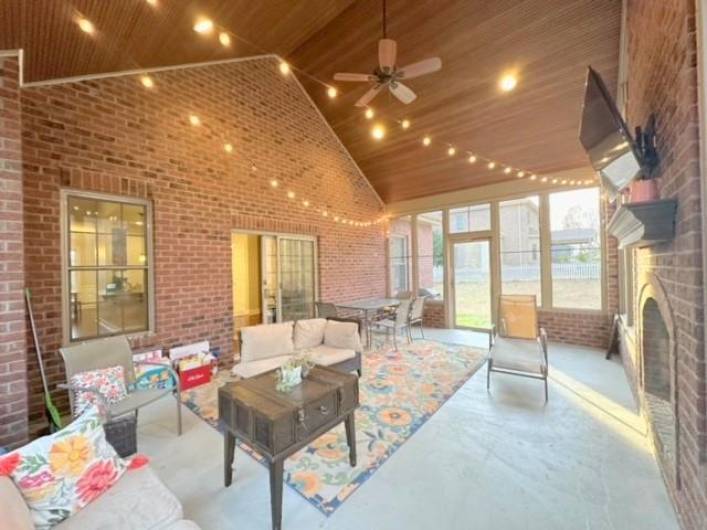 The 23’x14’ covered and enclosed three-season Sun Room/Patio has a concrete floor, three walls of screened windows (no glass) with a beautiful cherry hardwood Cathedral ceiling with recessed lighting & a ceiling fan.