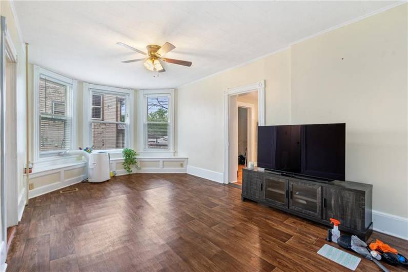 spacious living room with window seating