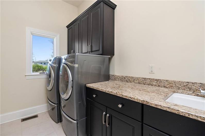 ON the First Floor just off of the garage and kitchen. Contains 2 full closets as a mudroom as well.