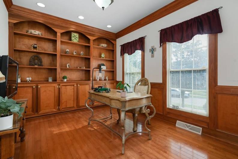 main floor office with hardwood floors