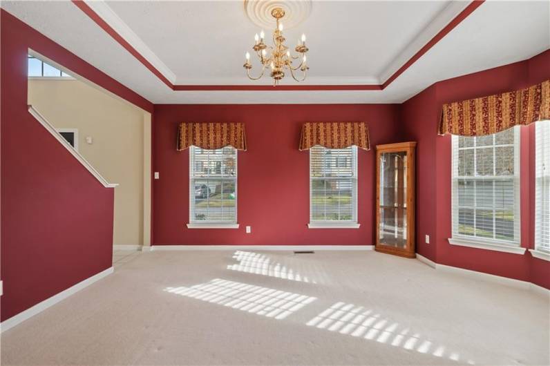 The bay window & tray ceiling add a touch of class to the space...