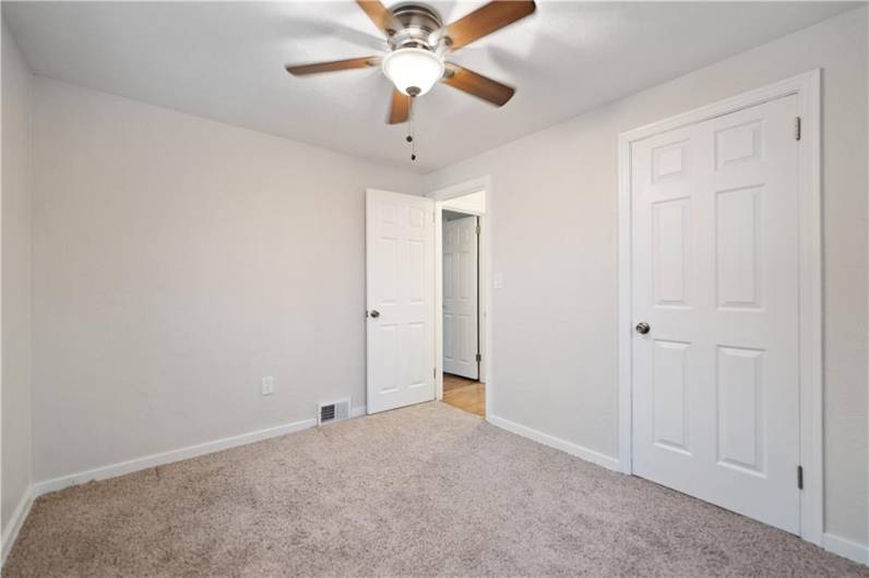 Bedroom two is a cozy space for a queen, full or twin bed.  Or create an office or craft space!