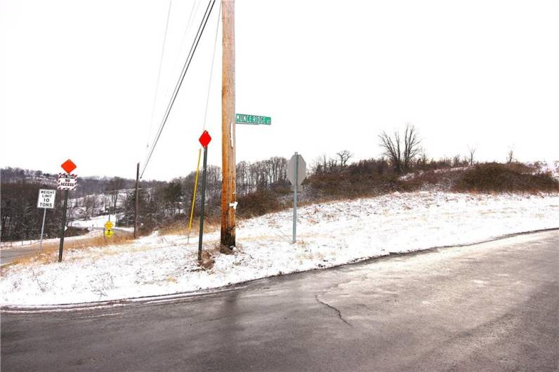 Welcome to the front corner of 550 Munce Ridge Rd. The property runs along Munce Ridge Rd and Davis School Rd.