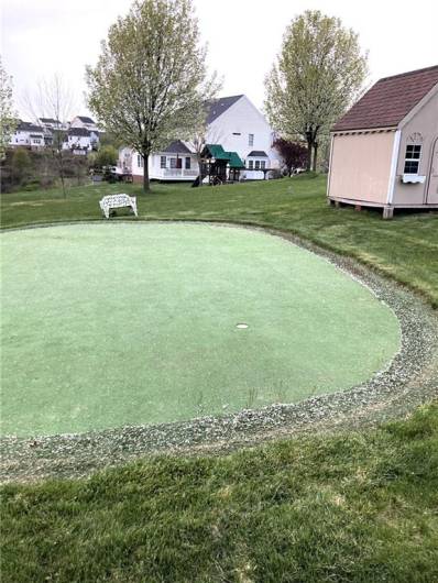 Custom putting green to the left of the shed (currently covered by snow).