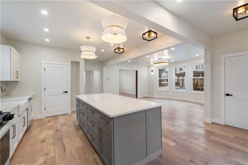 Two toned cabinets make a nice distinction to the kitchen space.