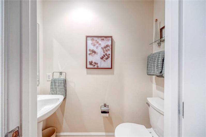 A darling powder room is available for guests