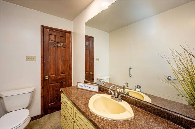 A large vanity with a mirror to match!