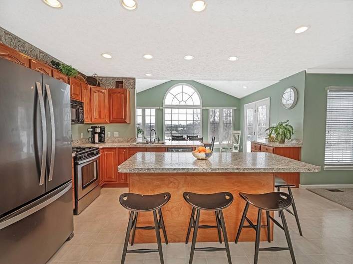 A well-designed large kitchen!  Beautiful sight line views from the entry!