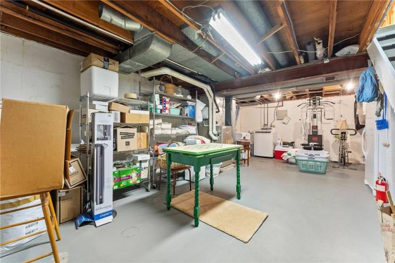 The lower level storage area, would be a nice space for a game room or a home gym.