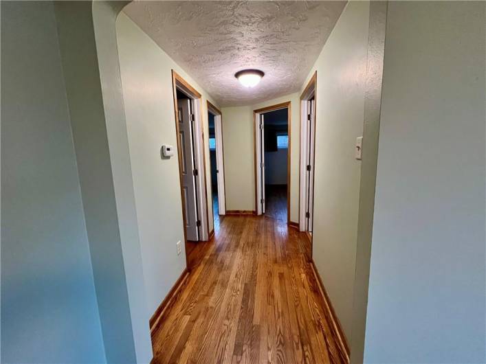 Extra wide hallway with master bedroom and bathroom having handicap accessible doors.