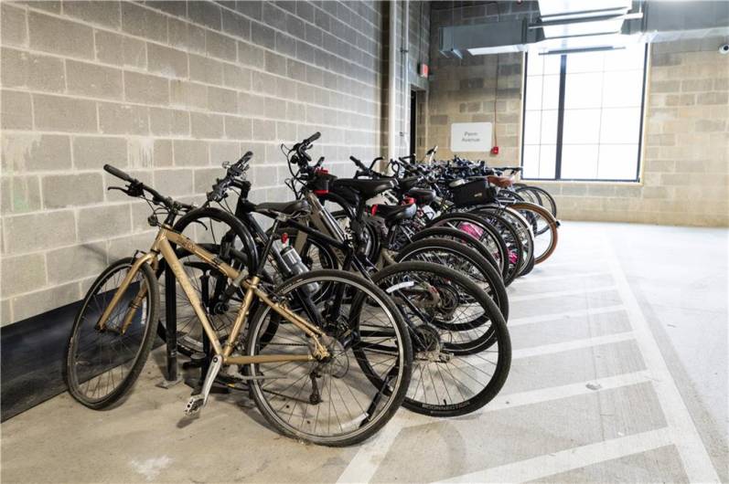 Bike rack in garage.