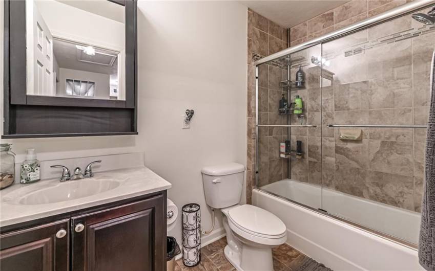 Hall bathroom with updated ceramic shower wall