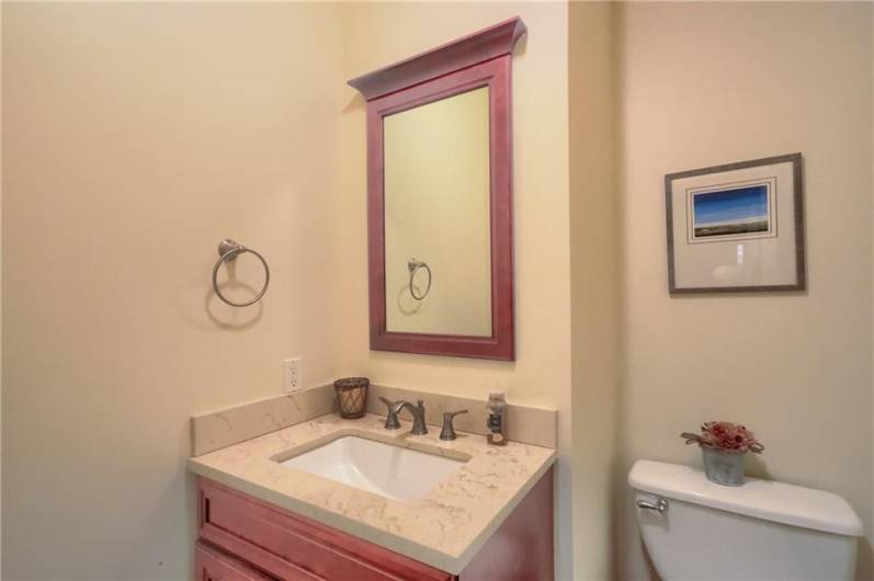 The lower level conveniently features a powder room.