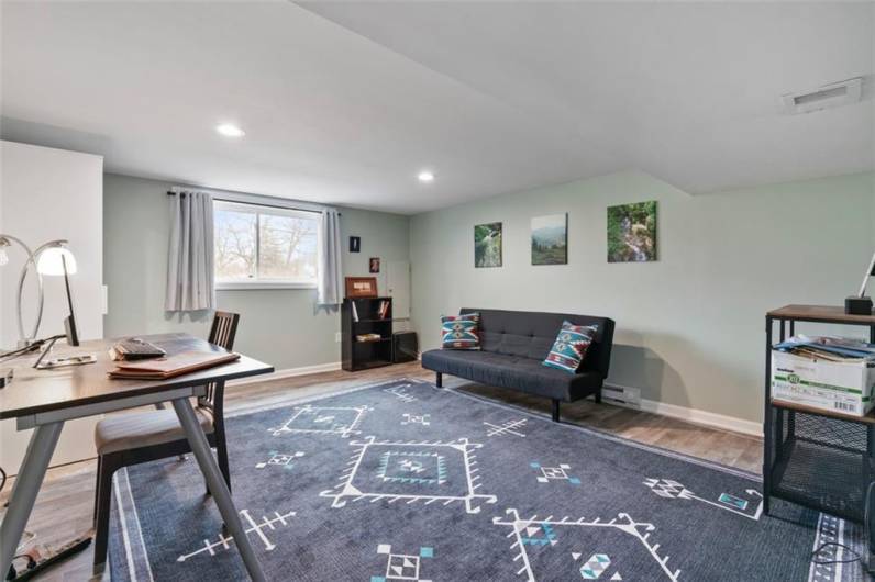 Take a look at this lower-level bedroom.  Currently being used as an office and guest bedroom. Freshly painted, new floor and recessed lighting. Does your teenage want their own room?  Or a mother-in-law suite with easy access to the 2nd kitchen and full bathroom.  A very versatile room. You decide.