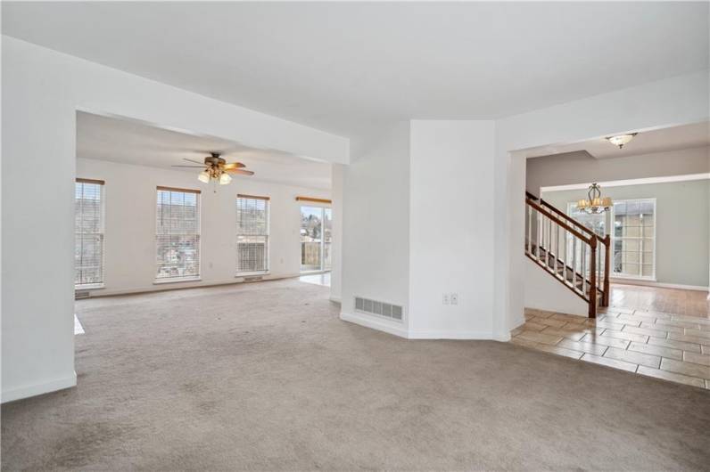 Living Room open into Dining Room and Kitchen