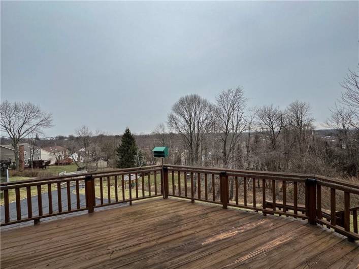 Rear deck for summertime entertaining has steps to the back yard.