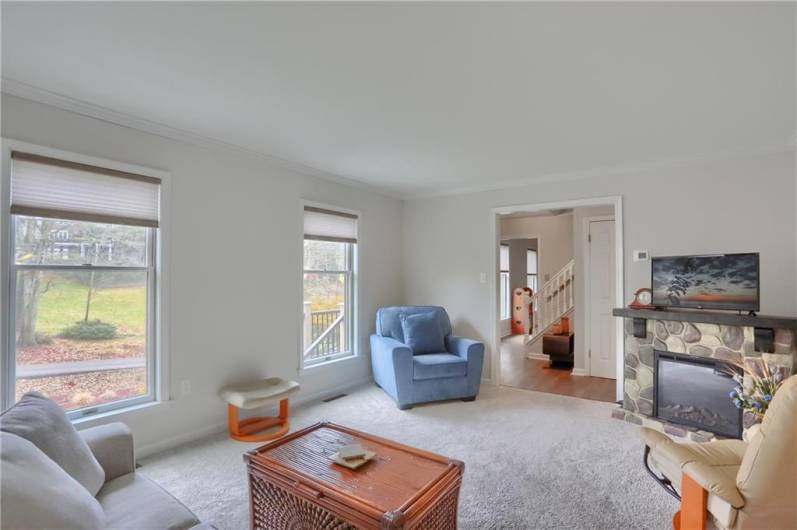 Natural light floods the family room.