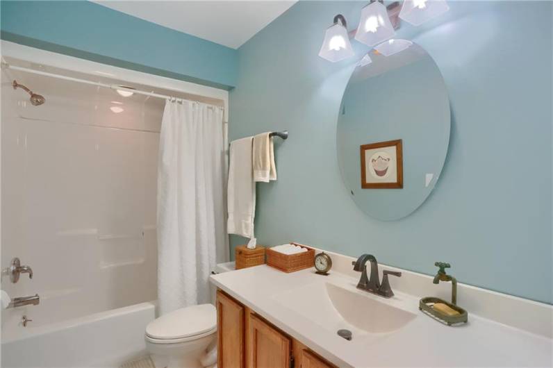 The main floor bathroom features a modern vanity and a tub/shower combo.