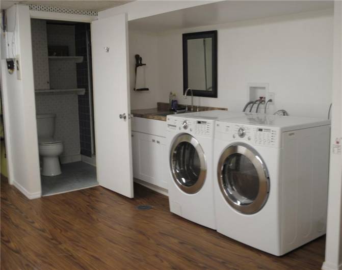 With full bath.  Washer and dryer included.