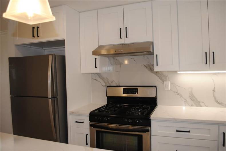 Beautiful new kitchen with all appliances. Soft close cabinets and draws.  Large inland with electric great for baking. Under cabinets lights, new floors and recessed lightning.