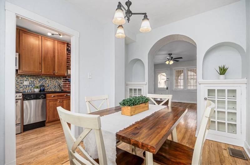 Beautiful built-ins in dining room add charm to this lovely home.