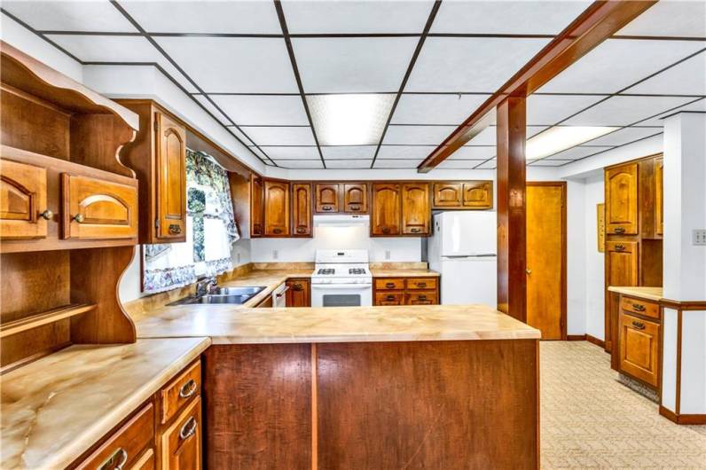 View of kitchen from dining area