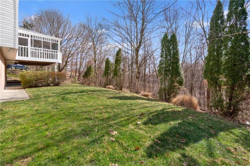 The .41 Acre lot includes the level yard that extends well into the woods.