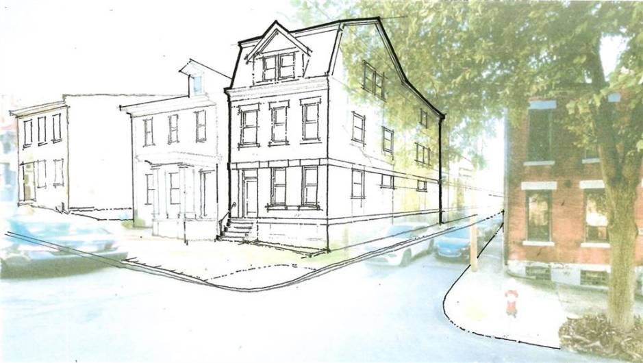 This is a digital rendering for visualization purposes only, showcasing a potential design a future owner could explore for this site.