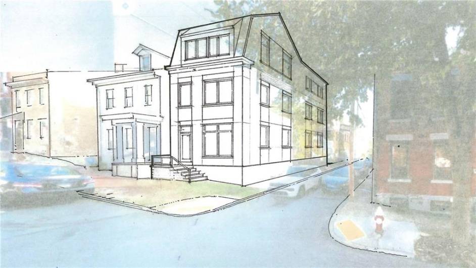 This is a digital rendering for visualization purposes only, showcasing a potential design a future owner could explore for this site.