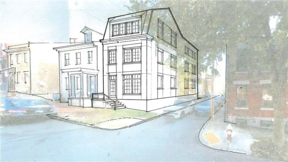 This is a digital rendering for visualization purposes only, showcasing a potential design a future owner could explore for this site.