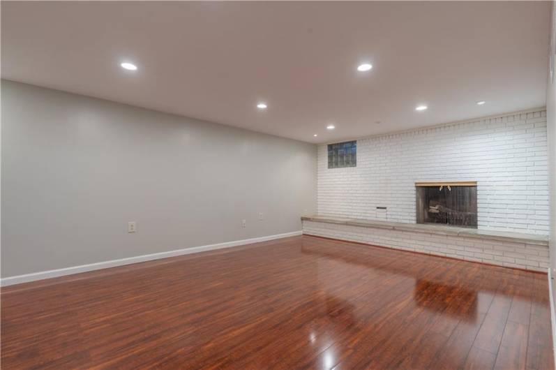 Another view of the fireplace in the family room.