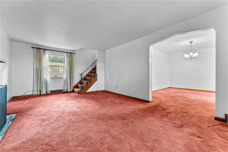 Living room and dining room area