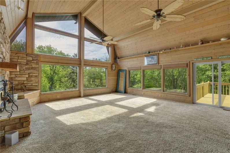 Beautiful 25x22 Family room w/wood burning fireplace and panoramic views.