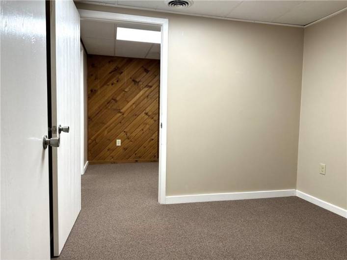 Office off of Hallway at Rear of Main Floor - Open to Office with Decorative Wood Wall, 7'10