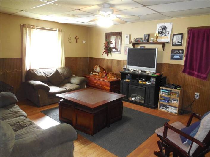 Hardwood floors in living room.
