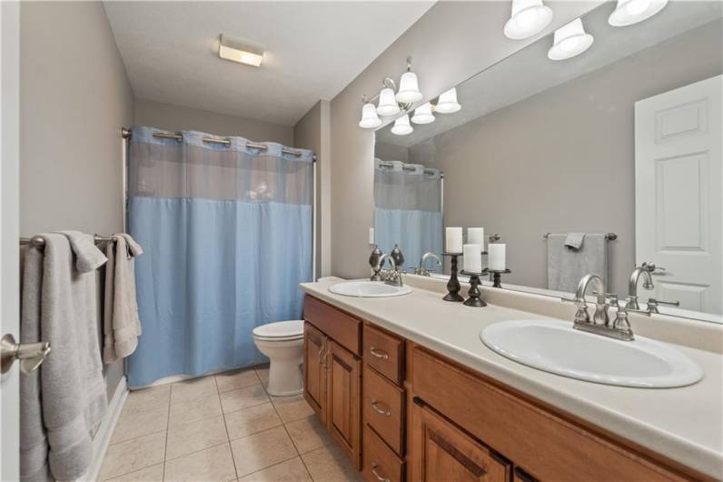 main hall bath with double bowl sinks