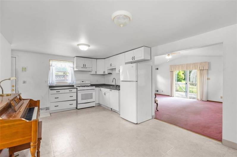 The kitchen has an open flow to the spacious family room.