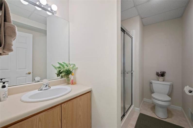 Well-appointed full bath downstairs ensures effortless functionality and guest privacy