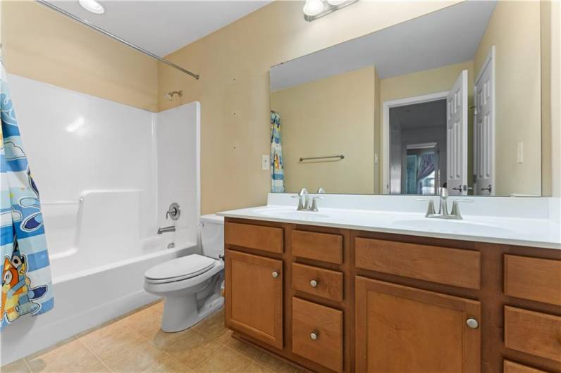 Hall bath with dual vanity