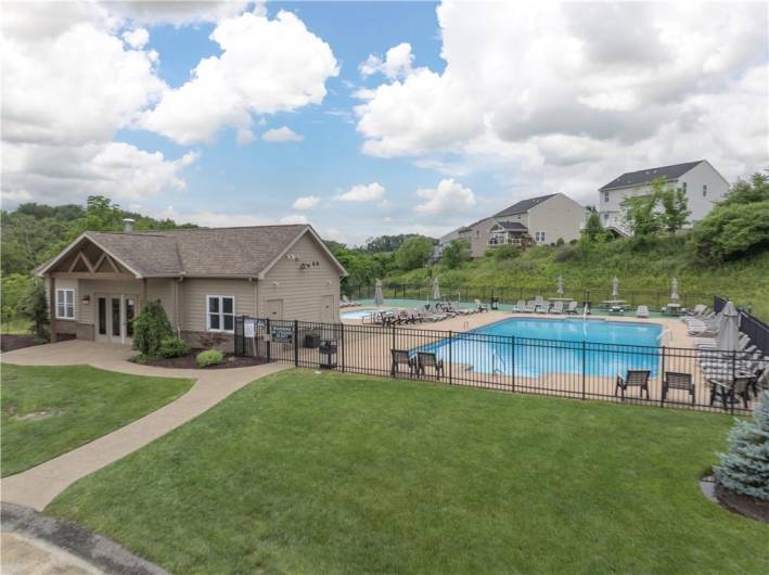 Community clubhouse, pool, and sports court