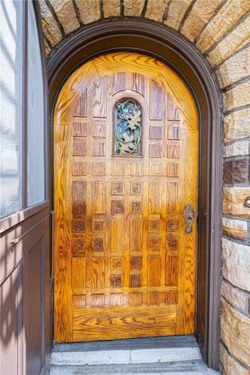 Door was commissioned in 1871 though not installed into this amazing home until 1931. The door is about 2 inches thick.
