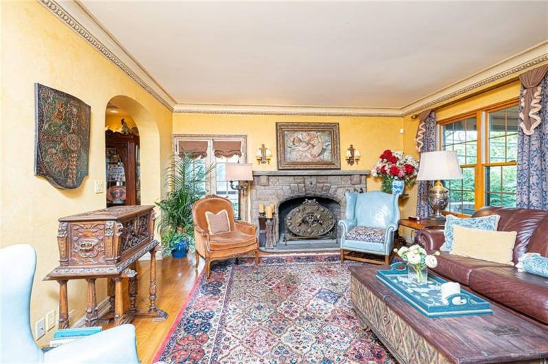 Cozy up to this stone wood burning fireplace in the family room.