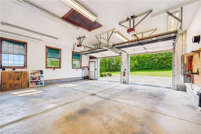 Main level oversized two car garage