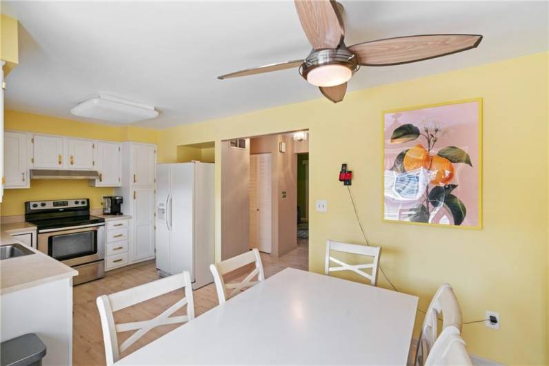 Looking toward the hallway where the half bath is located.