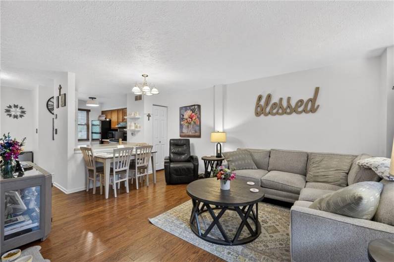 Open living room to dining room and kitchen